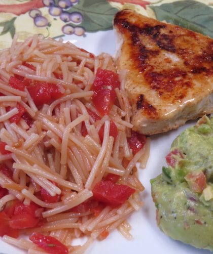 Pantry Fideo on a plate with other food