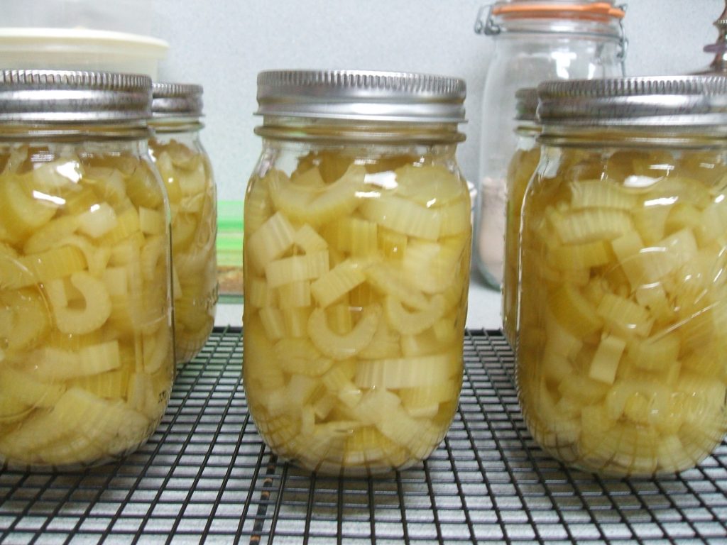 Pint jars of canned sliced celery