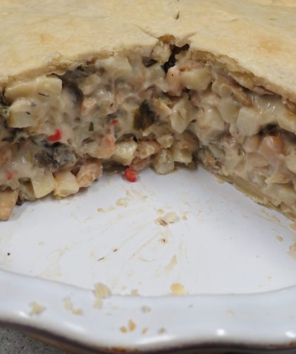 Vegetarian Pot Pie with slices cut out