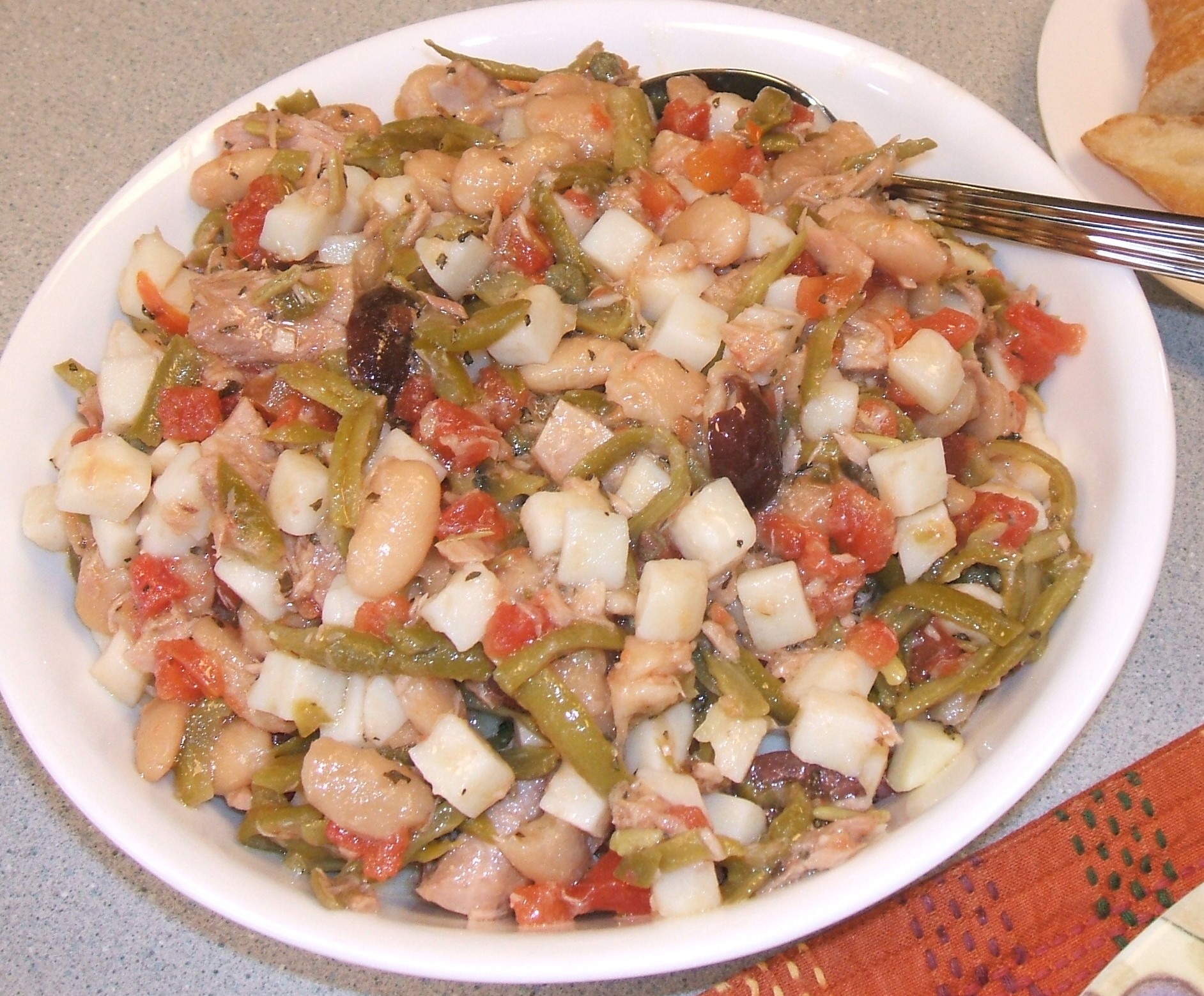 A serving bowl of Salad Nicoise