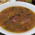 A bowl of Twelve Bean Soup with ham
