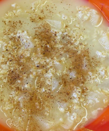 Breakfast Soup II in an orange bowl.
