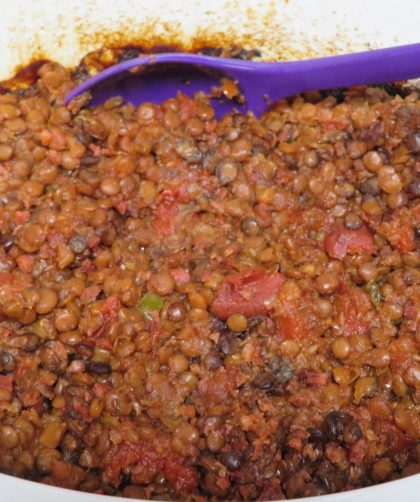 Cooked Crockery Lentils in a slow cooker