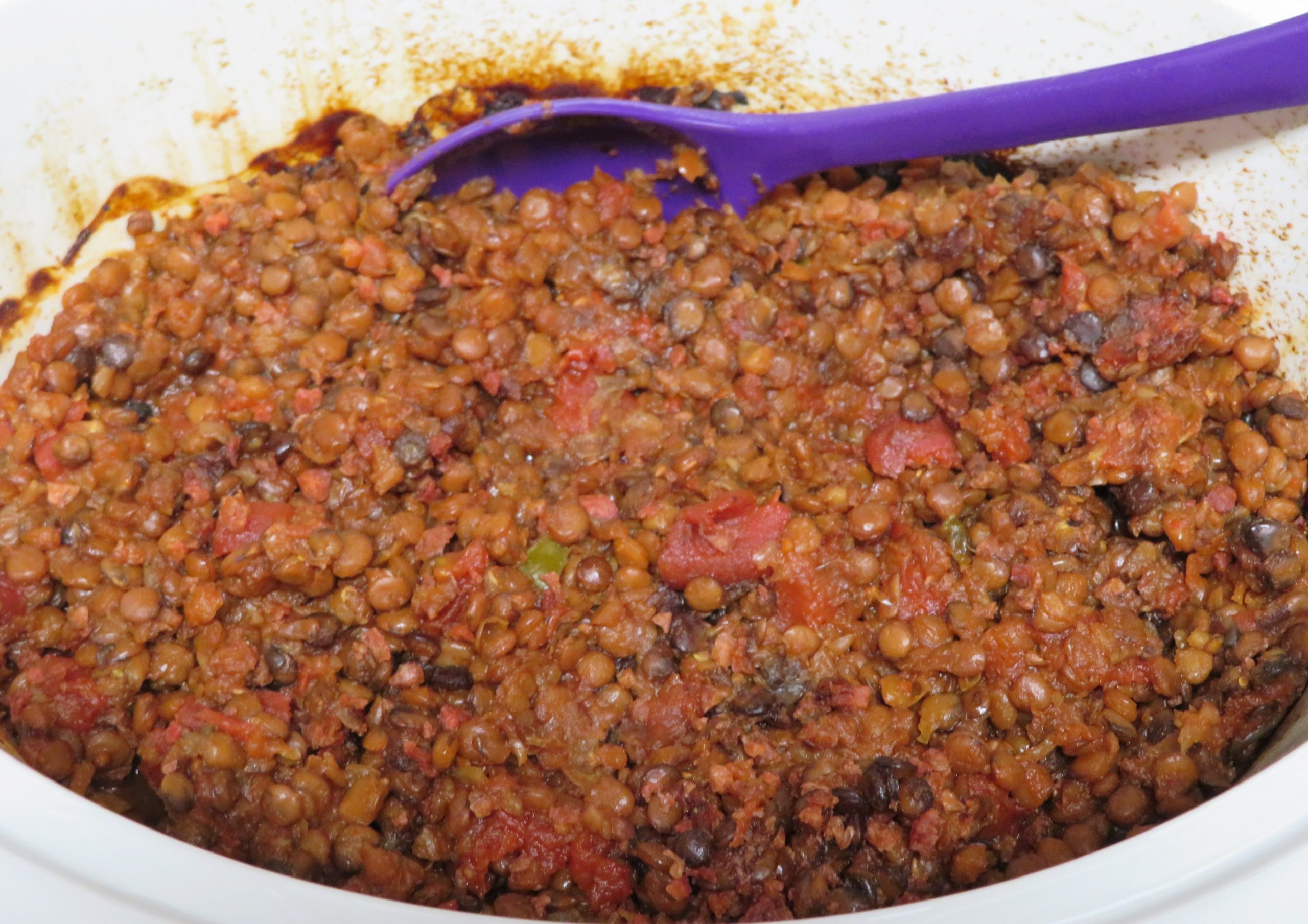 Cooked Crockery Lentils in a slow cooker
