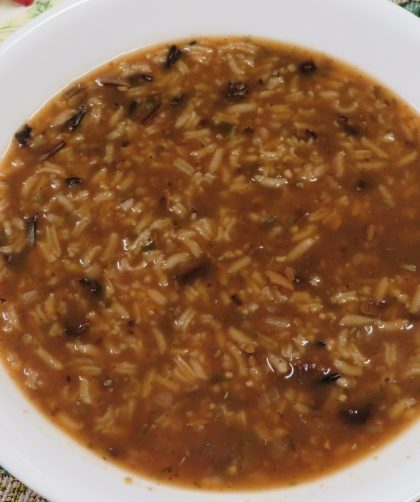 A bowl of Wild Rice and Mushroom Soup