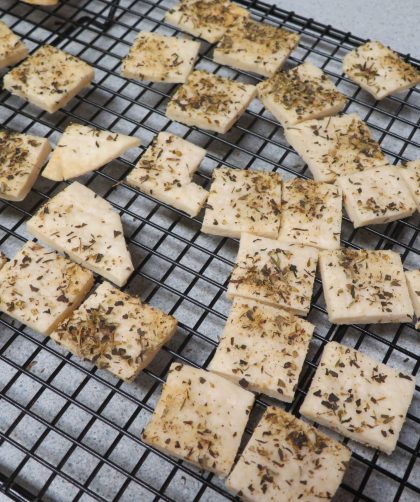 Herb Pastry Crackers on a cooling rack