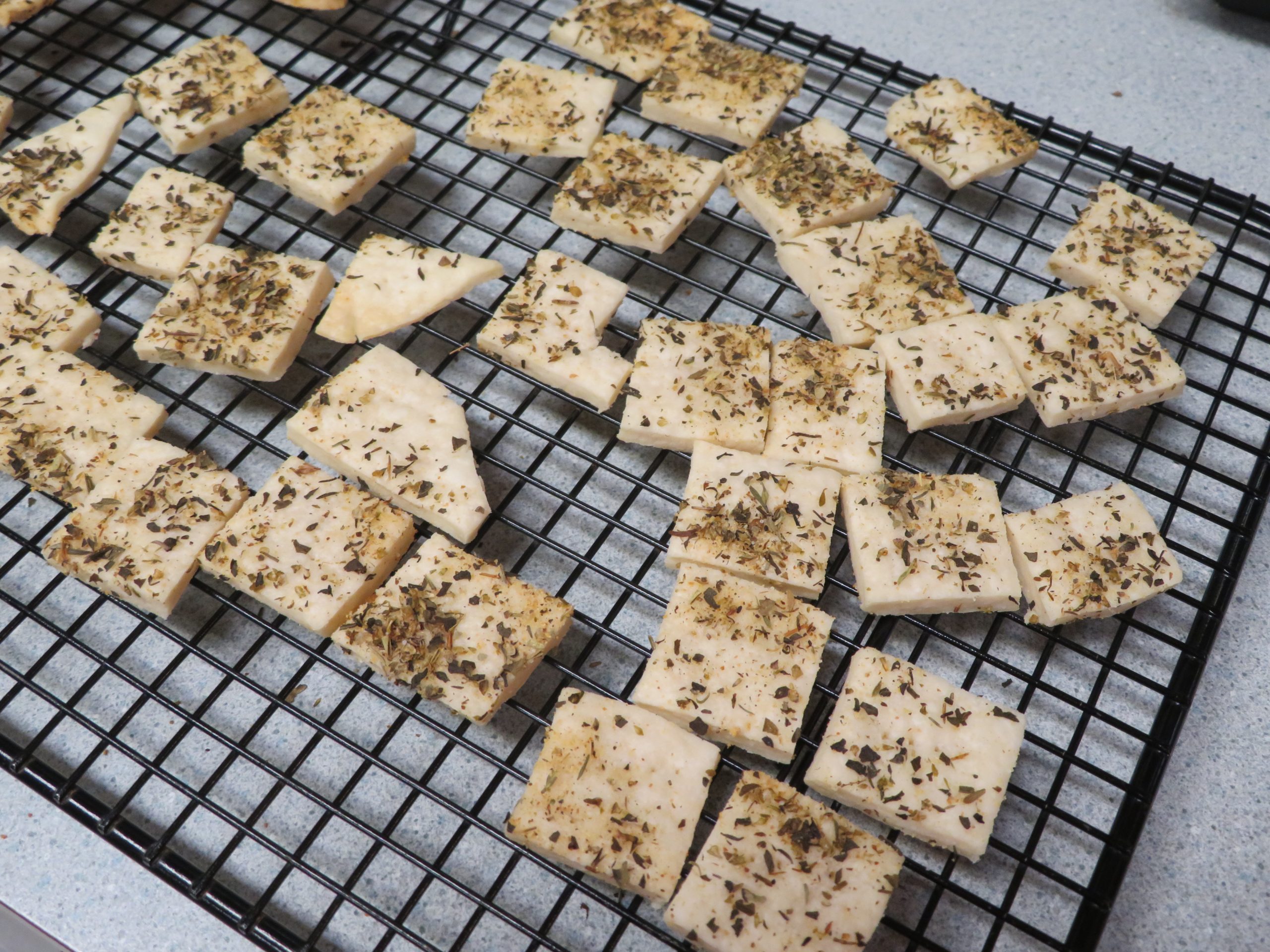 Herb Pastry Crackers on a cooling rack