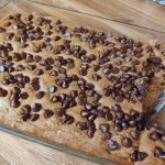 Chocolate Chip Spice Cake Brownies in a baking pan