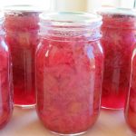 Pint jars of stewed rhubarb