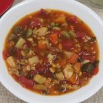 A bowl of Turkey Vegetable Soup adapted to the pantry