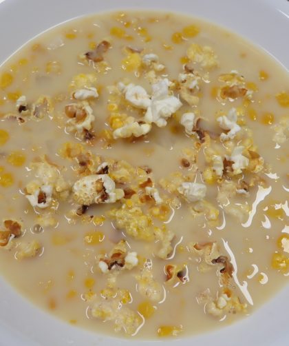 A bowl of Popcorn Soup