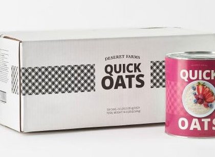 Number 10 can of quick oats next to a box