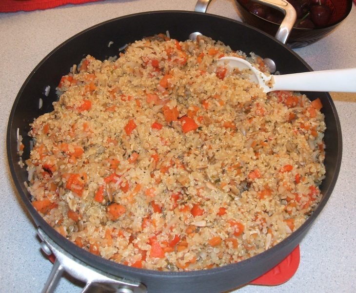 Quinoa and Red Pepper Pilaf in a skillet