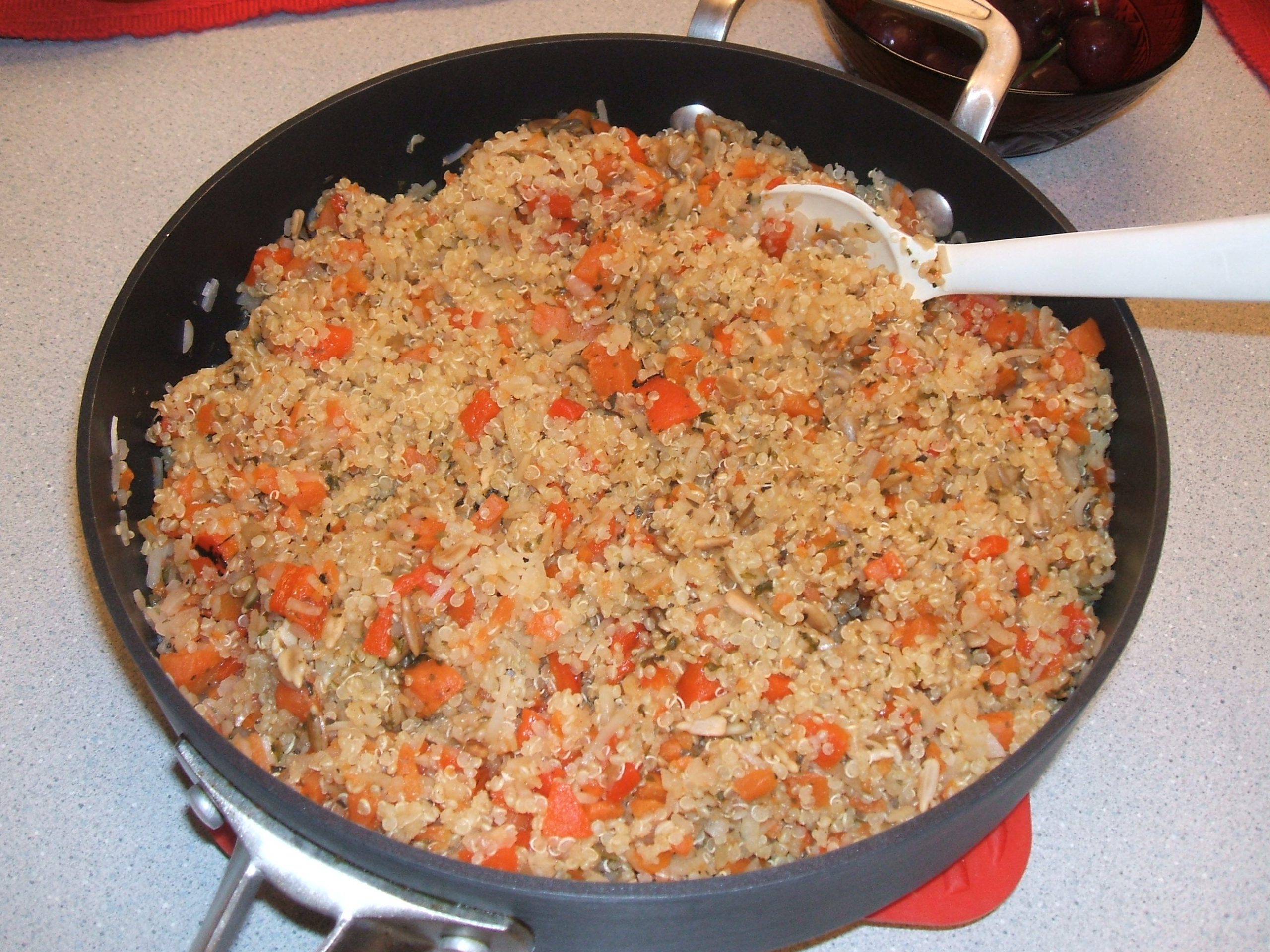 Quinoa and Red Pepper Pilaf in a skillet