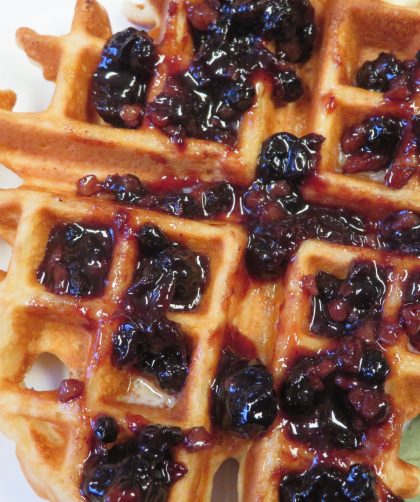 Blueberry Maple Pecan Conserve on a waffle